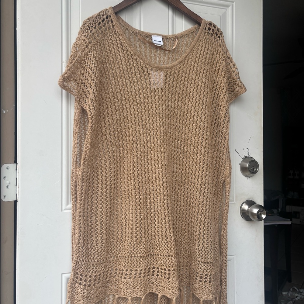 Sonoma Open-Knit Crochet Tunic in Light Beige